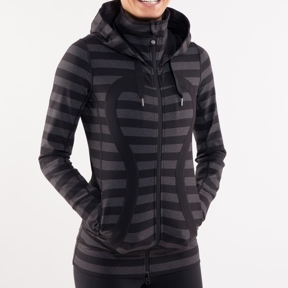 LULULEMON Stride Black + Grey Striped Full Zip Omega Hooded Jacket 6 - Picture 1 of 5